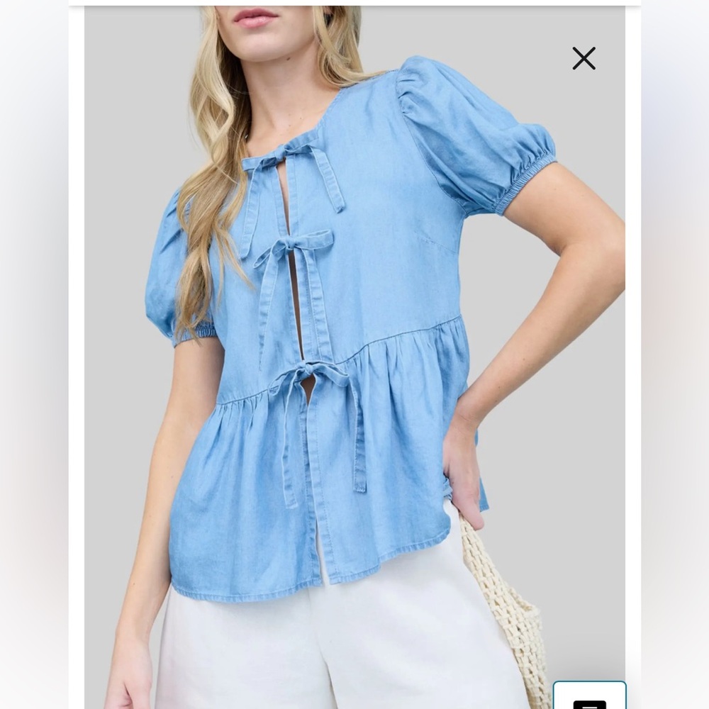 Mine Chambray Tie-Front Blouse